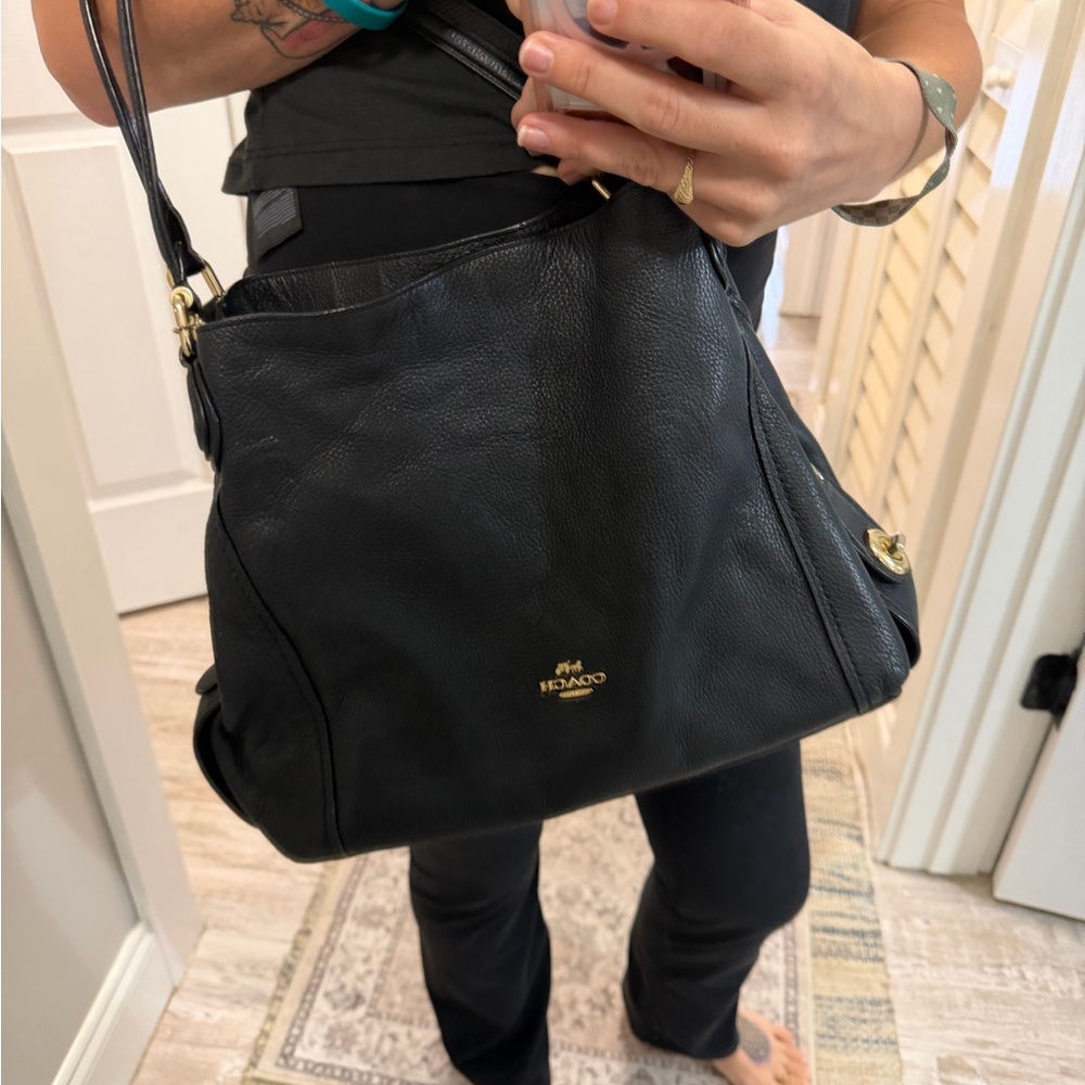 Coach Black Pebbled Leather Shoulder Bag with Gold Hardware
